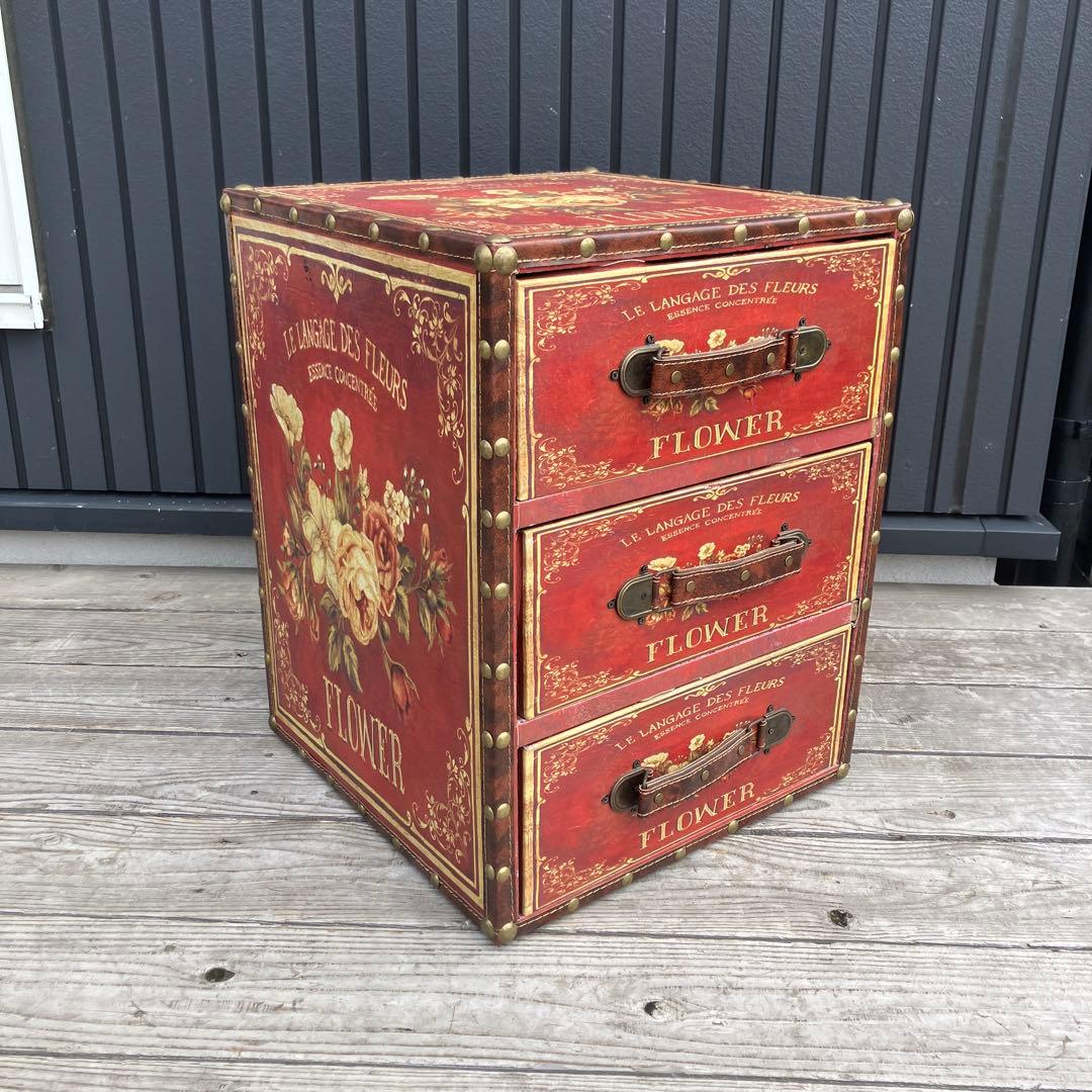 北欧レトロ アンティーク 薔薇柄ミニチェスト ナイトテーブル サイドテーブル