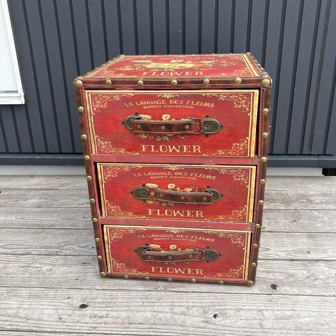 北欧レトロ アンティーク 薔薇柄ミニチェスト ナイトテーブル サイドテーブル