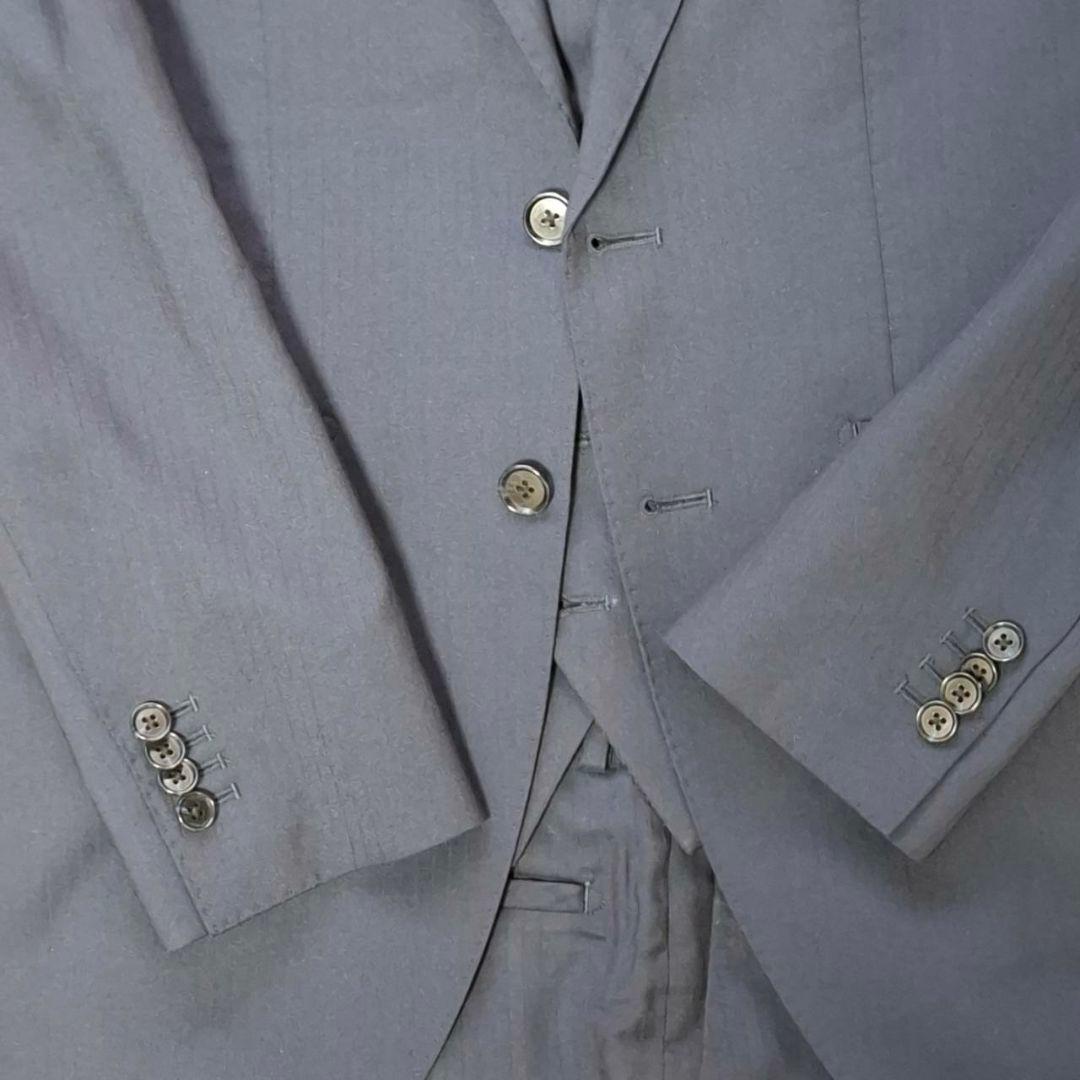 オリヒカ　３ピース　スーツ　ストライプ　紺色　S　毛混　ベストリバーシブル