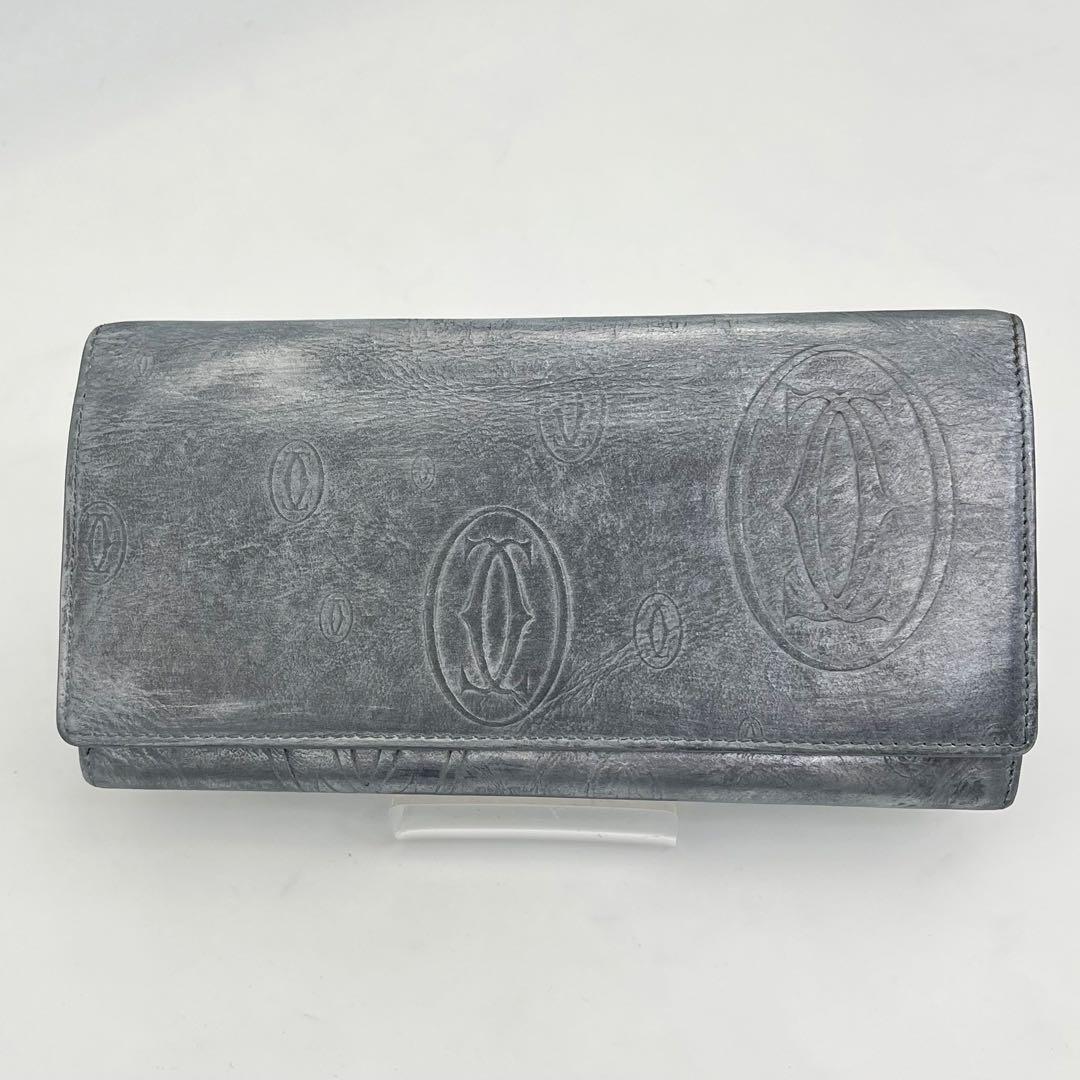 カルティエ 長財布 フラップ ハッピーバースデー ロゴ型押し レザー シルバー