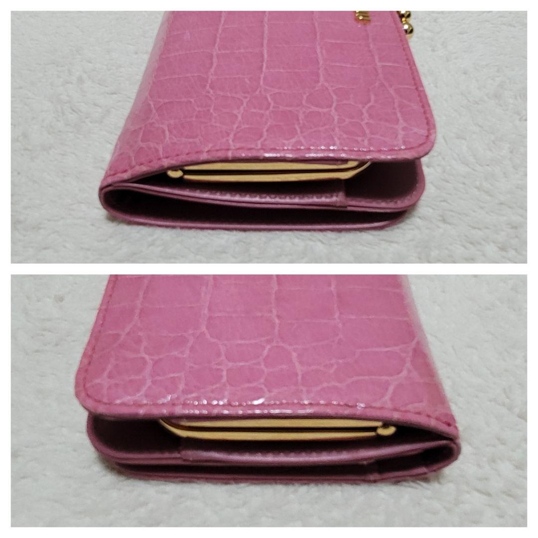 e☆様 MIU MIU ミュウミュウ 長財布 がま口 クロコ型押し 牛革 ピンク