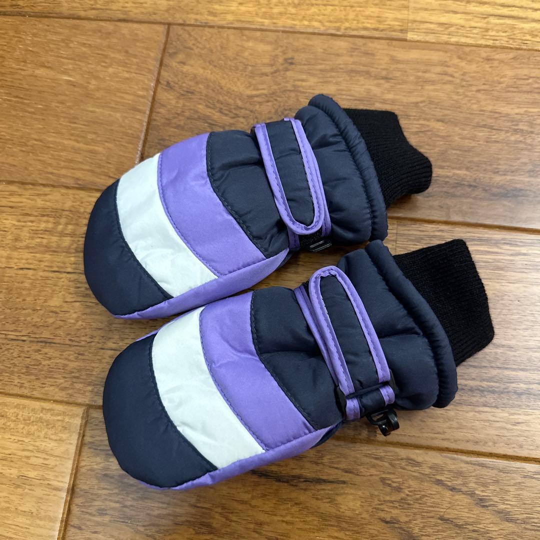 子供用スキーウェアセット　黒とピンク120 cm パープルグローブ15cm