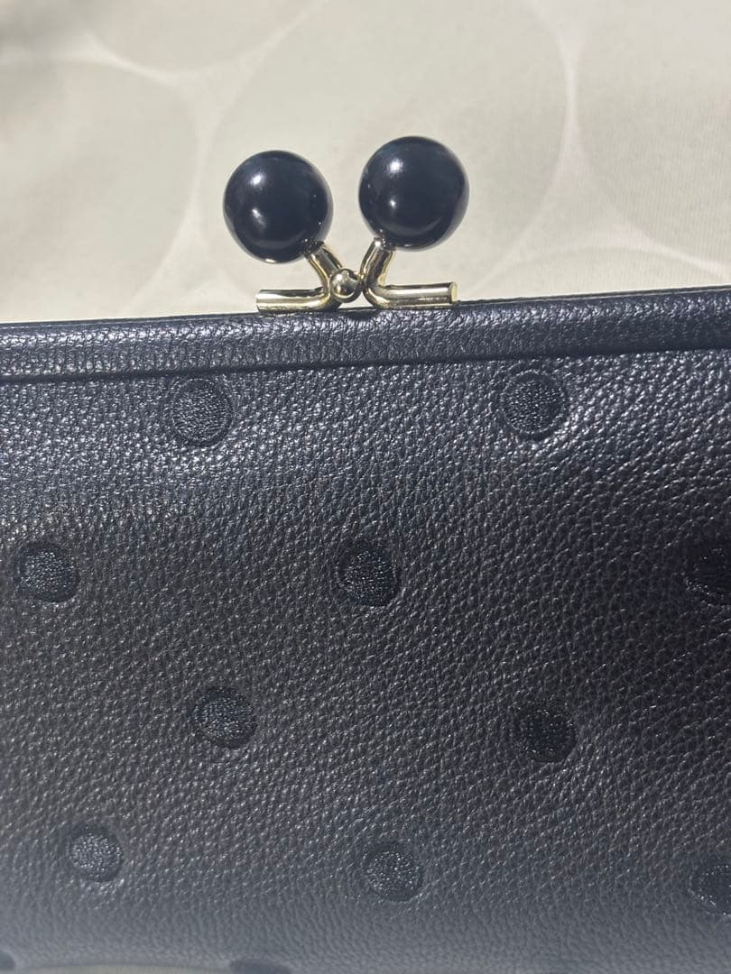 ペルケ　がま口黒レザー長財布