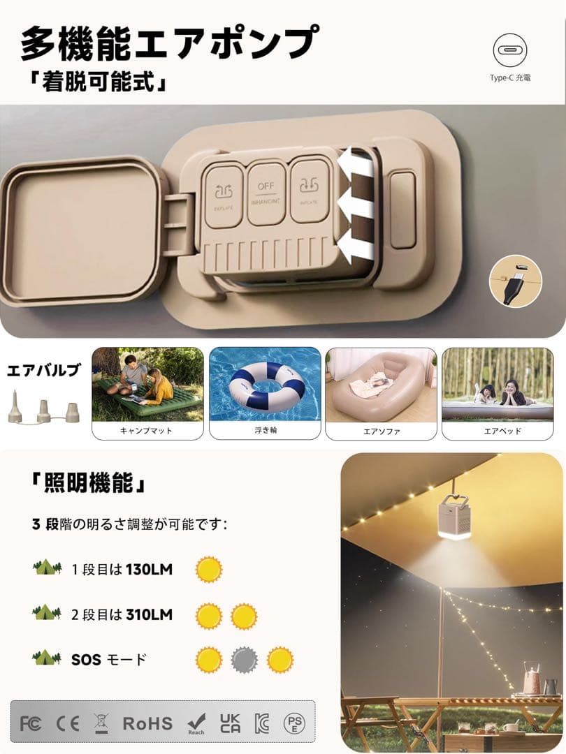 エアーベッド 電動ポンプ内蔵 厚50cm エアベッド 収納袋付き 枕付き