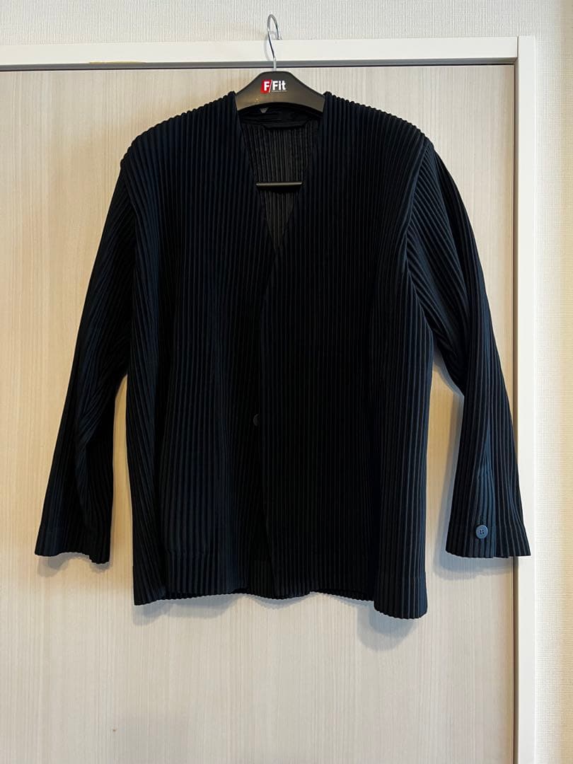 オムプリッセ　ブラック プリーツ ノーカラージャケット