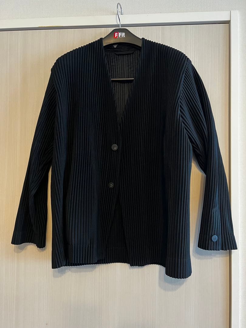 オムプリッセ　ブラック プリーツ ノーカラージャケット