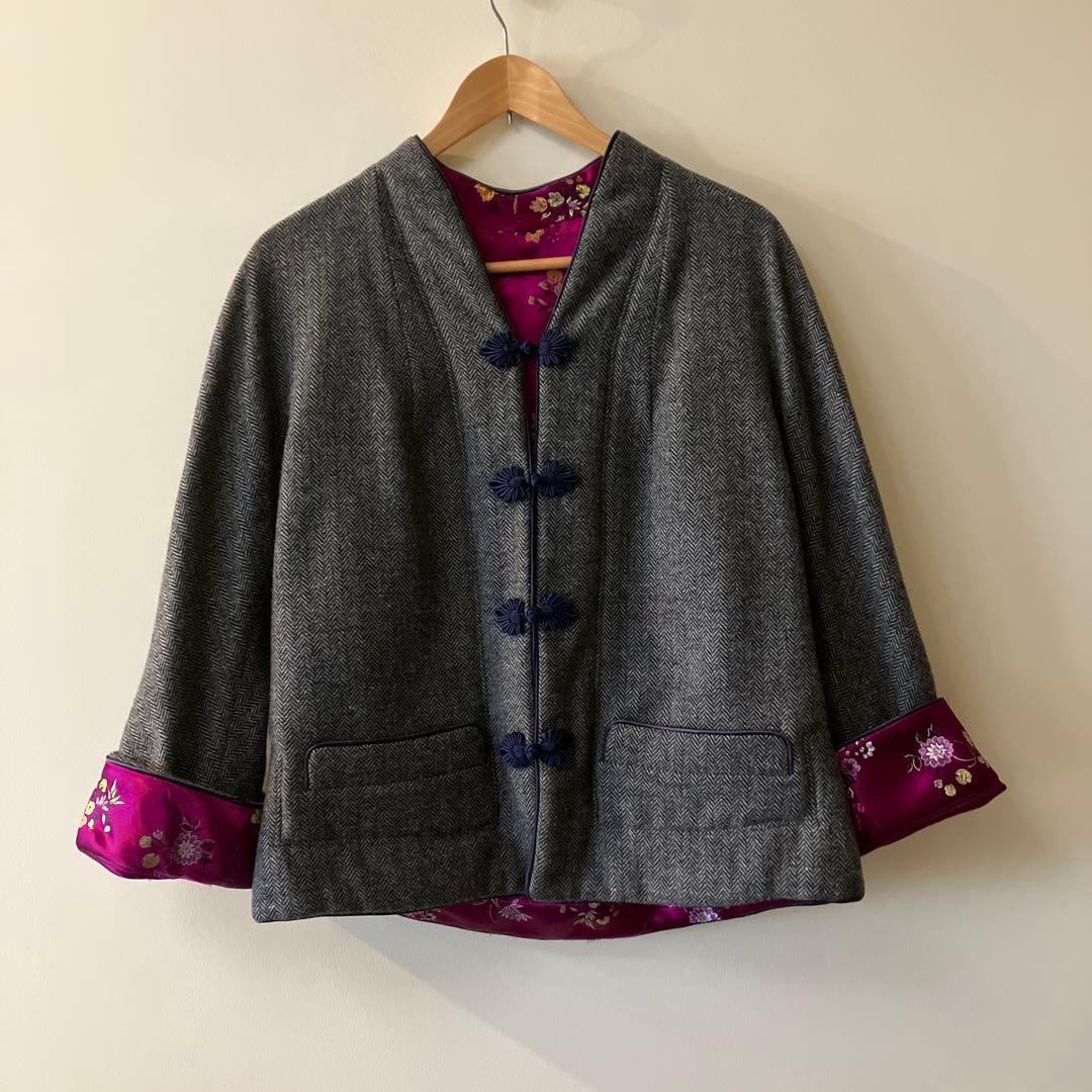 dahl'ia チャイナ風　ツイード　リバーシブルジャケット