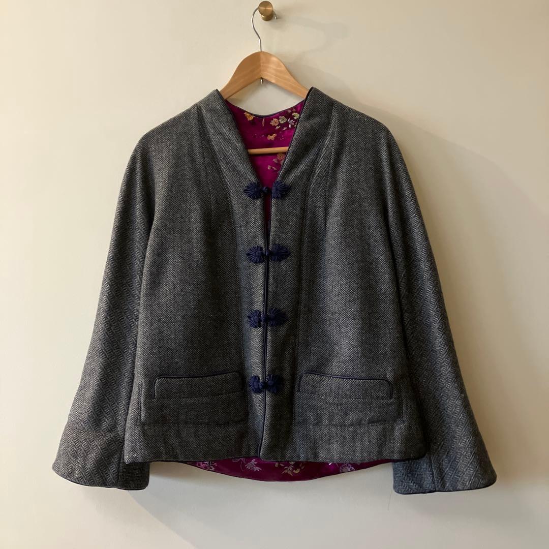 dahl'ia チャイナ風　ツイード　リバーシブルジャケット