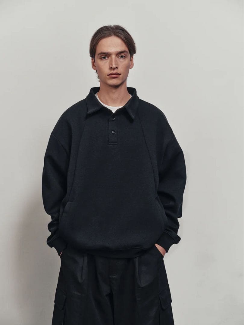 BTMK SWEAT POLO（黒長袖スウェットポロ）