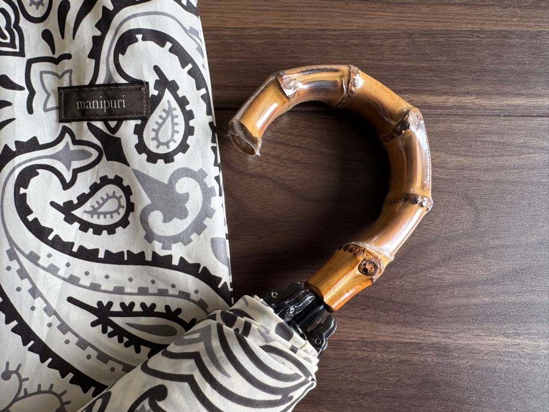 manipuri★マニプリ ペーズリー柄 晴雨兼用 折りたたみ傘 ベージュ