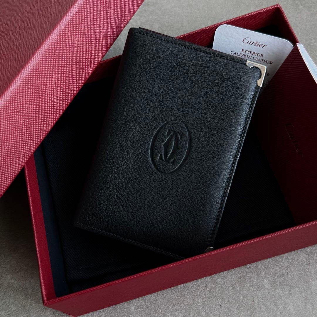 Cartier マストドゥ カーフスキン 名刺入れ カードケース 黒 ボルドー