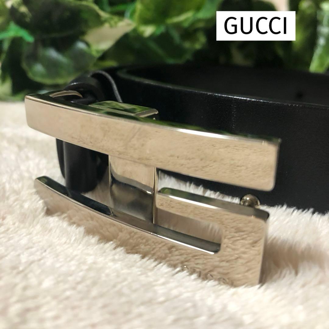 美品♡ GUCCI グッチ　ベルト　Gバックル　ブラック　黒　レザー　レディース