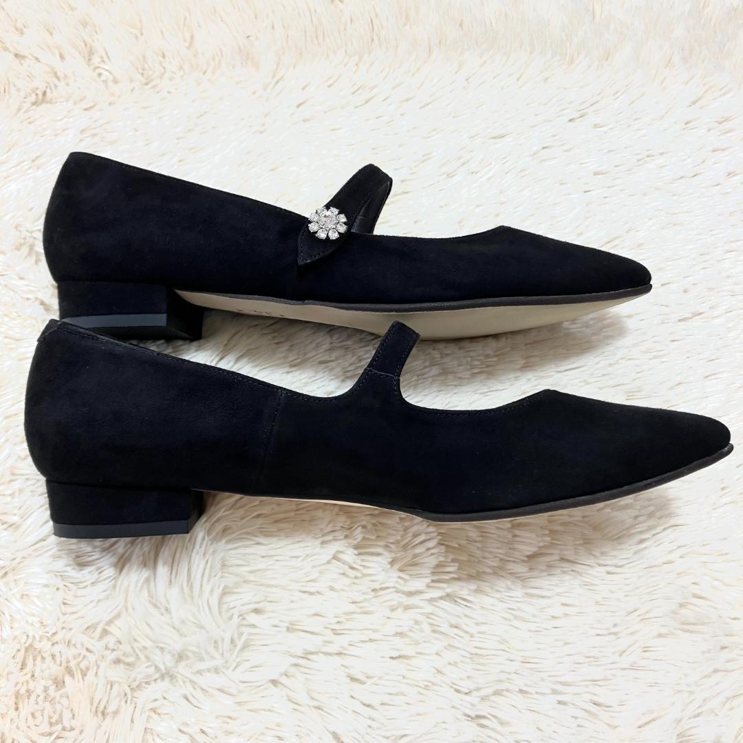 極美品✨ DIANA ダイアナ フラットパンプス ストラップ ビジュー 黒