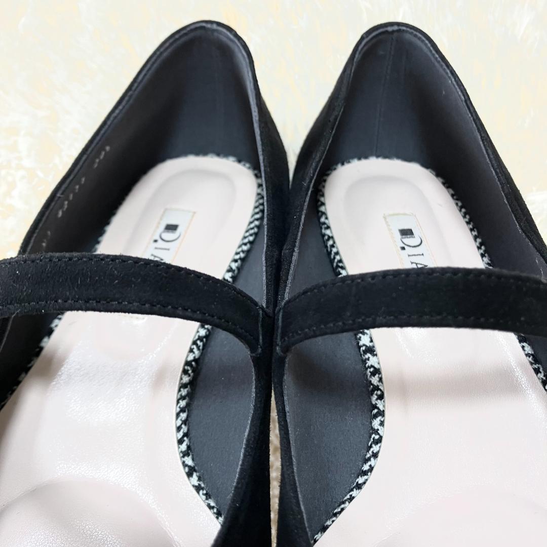 極美品✨ DIANA ダイアナ フラットパンプス ストラップ ビジュー 黒
