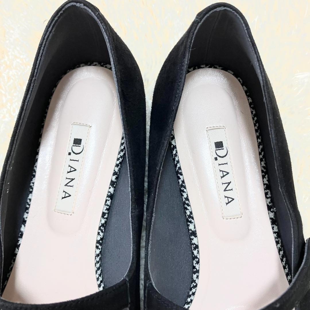極美品✨ DIANA ダイアナ フラットパンプス ストラップ ビジュー 黒
