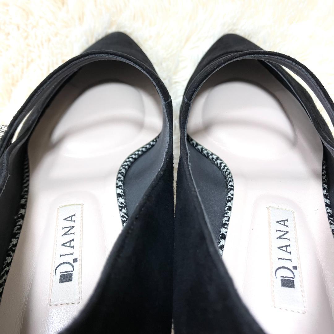 極美品✨ DIANA ダイアナ フラットパンプス ストラップ ビジュー 黒