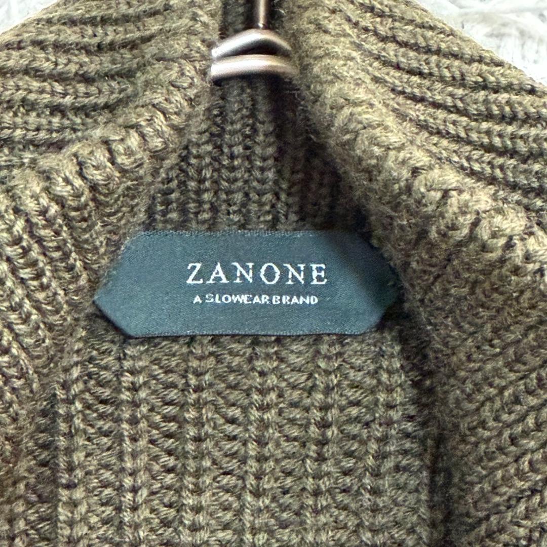 16979✨ザノーネ ニット切替ダウンベスト カーキ 46 M プリマロフト