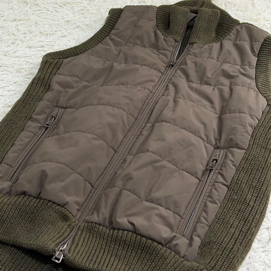 16979✨ザノーネ ニット切替ダウンベスト カーキ 46 M プリマロフト