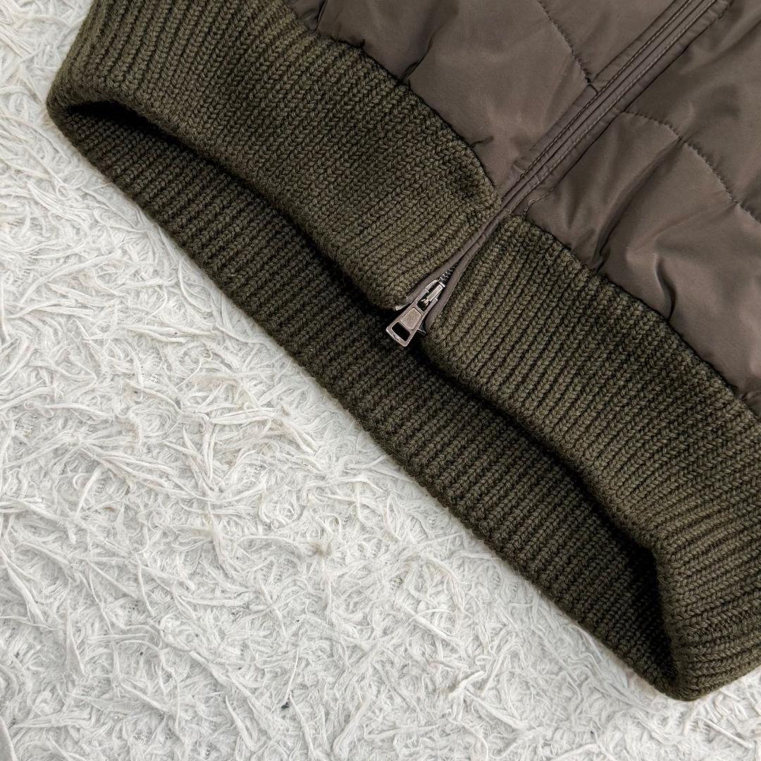 16979✨ザノーネ ニット切替ダウンベスト カーキ 46 M プリマロフト