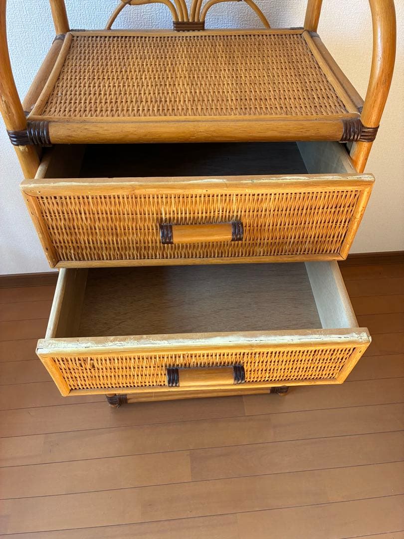ラタン製 4段チェスト ハンドル付き