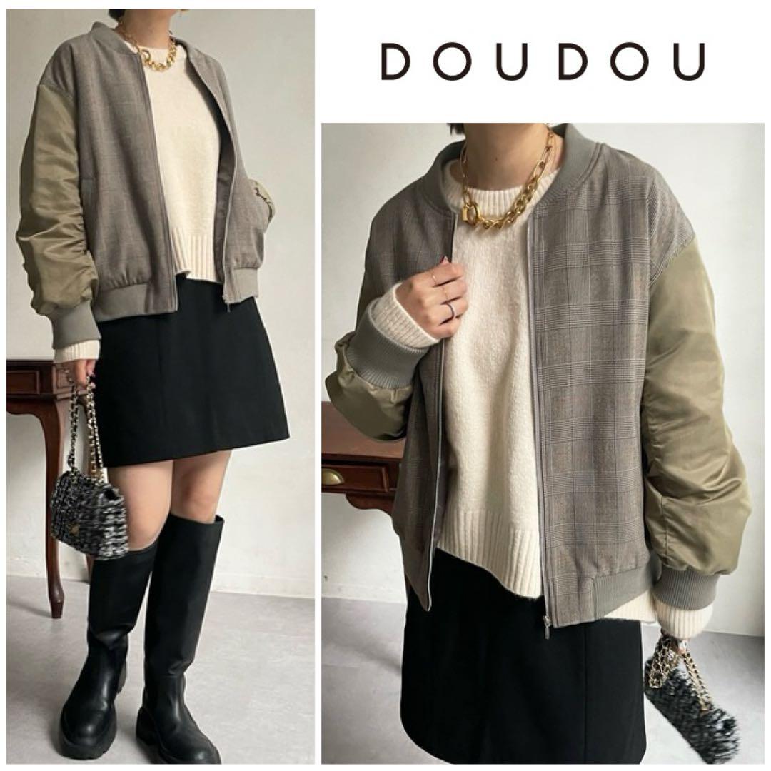 シャルロッテ⭐︎DOUDOU 異素材切替チェック柄ブルゾン 定価1.7万円
