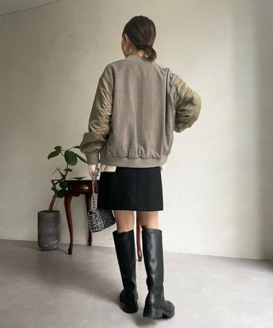 シャルロッテ⭐︎DOUDOU 異素材切替チェック柄ブルゾン 定価1.7万円