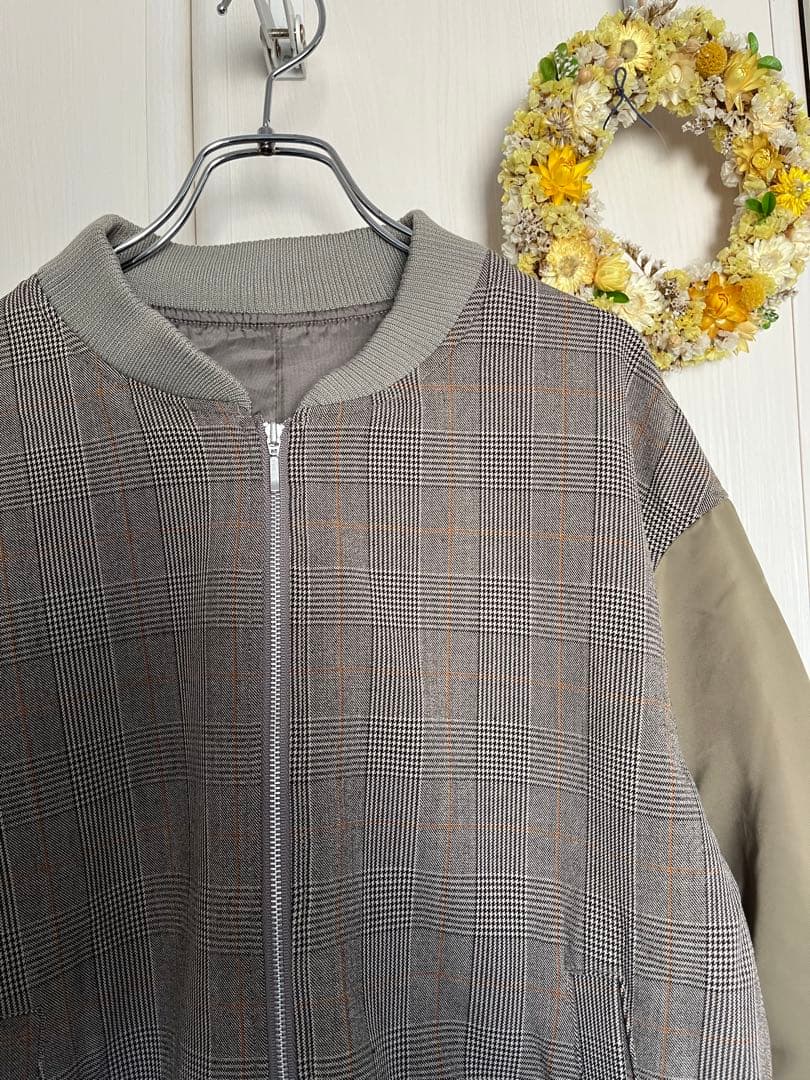 シャルロッテ⭐︎DOUDOU 異素材切替チェック柄ブルゾン 定価1.7万円