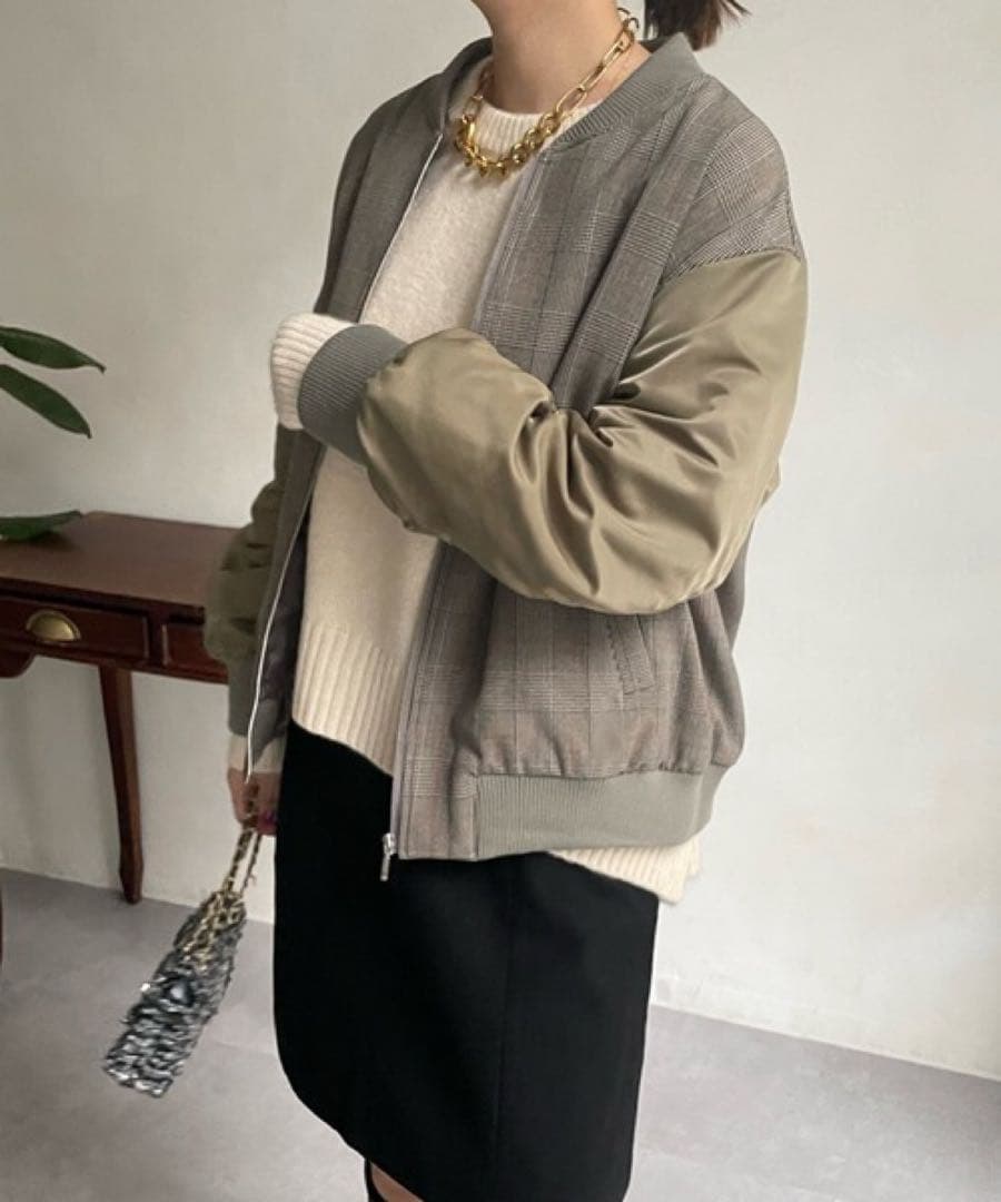 シャルロッテ⭐︎DOUDOU 異素材切替チェック柄ブルゾン 定価1.7万円