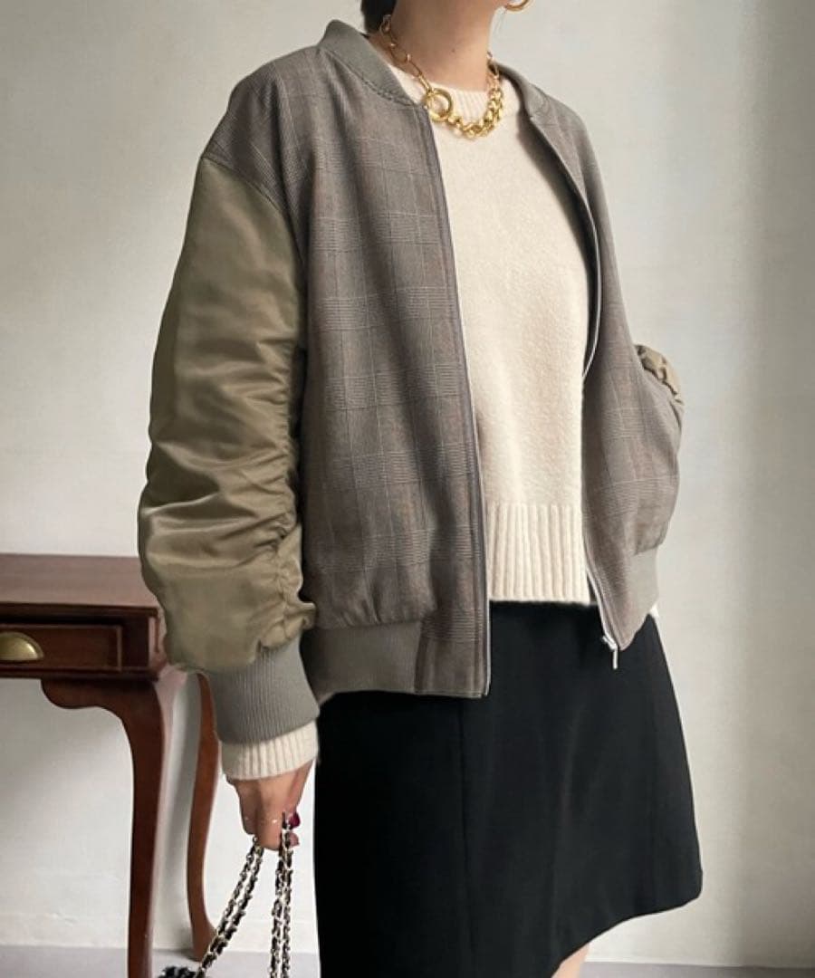 シャルロッテ⭐︎DOUDOU 異素材切替チェック柄ブルゾン 定価1.7万円