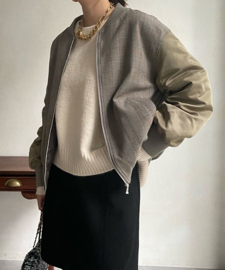 シャルロッテ⭐︎DOUDOU 異素材切替チェック柄ブルゾン 定価1.7万円