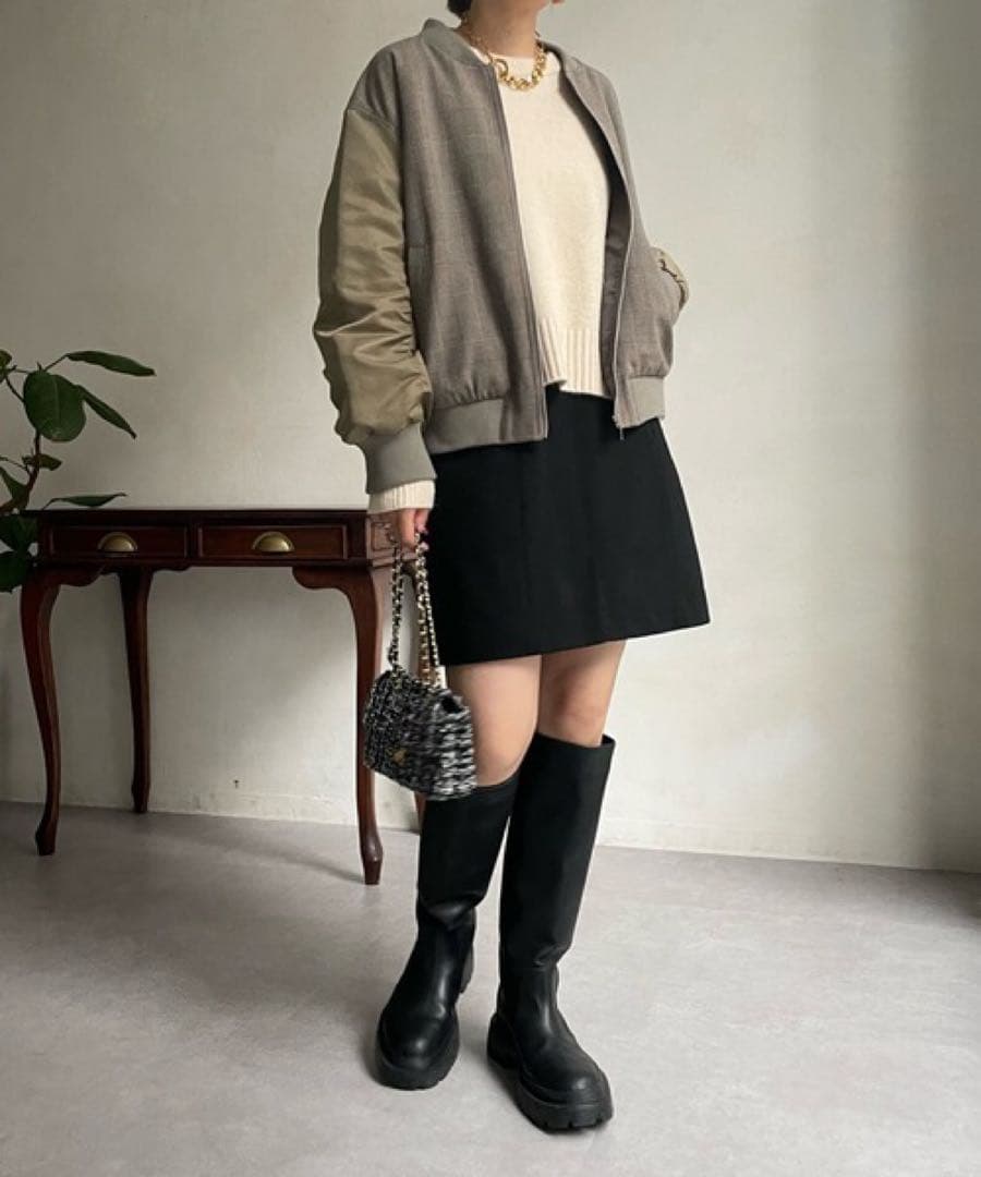 シャルロッテ⭐︎DOUDOU 異素材切替チェック柄ブルゾン 定価1.7万円