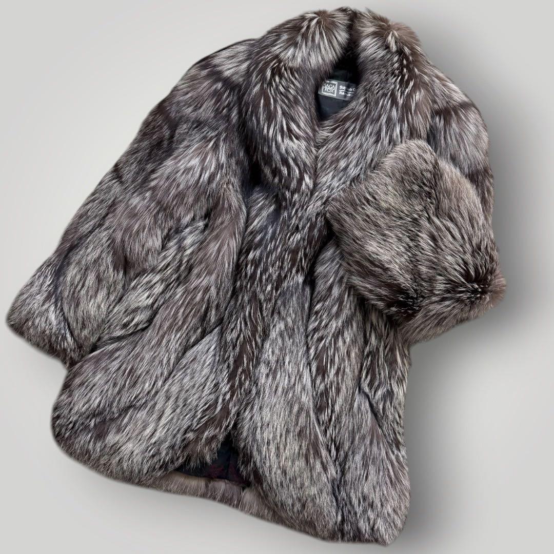 肉厚◎SAGA 希少デザイン シルバーフォックス ファーコート 毛皮 毛並み◎