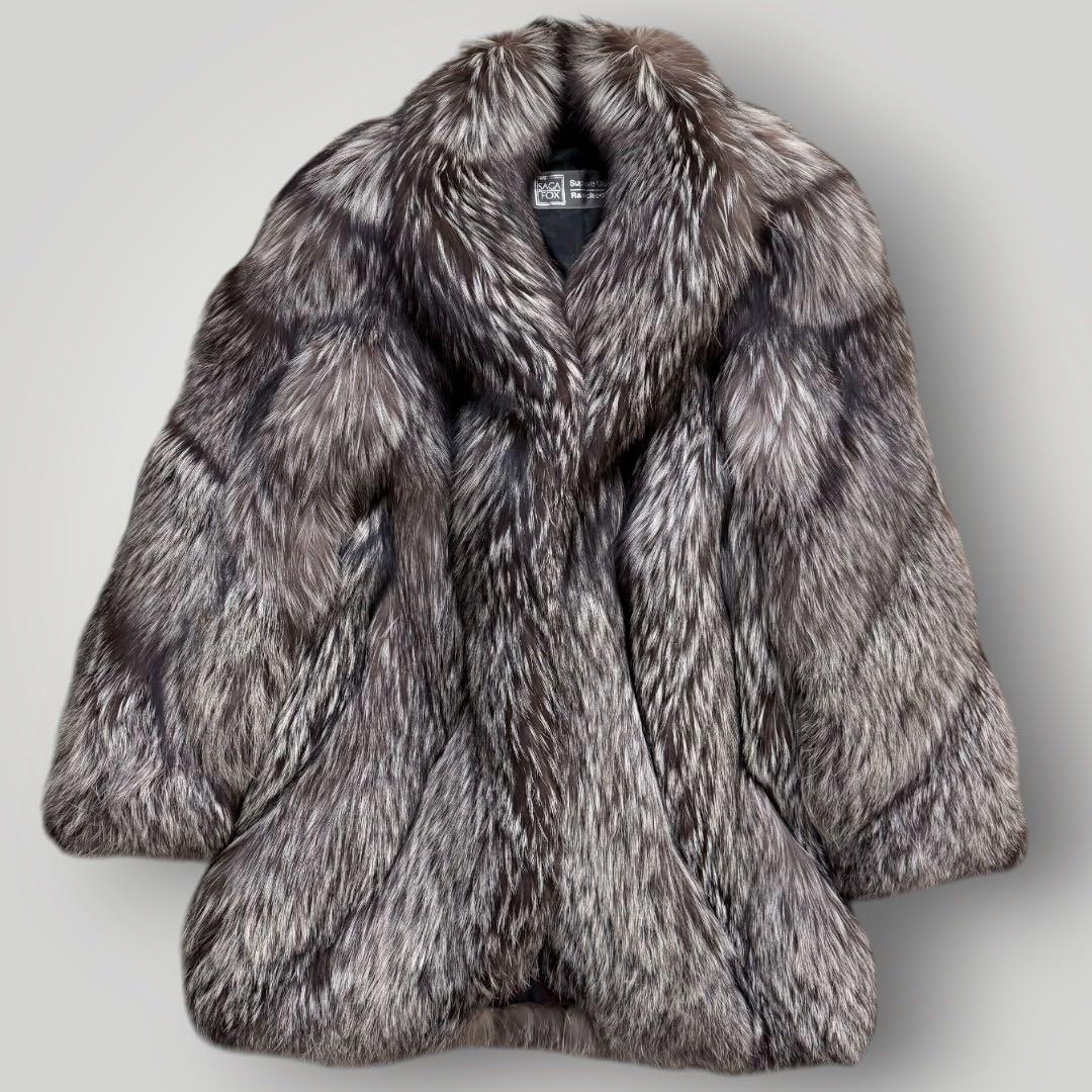 肉厚◎SAGA 希少デザイン シルバーフォックス ファーコート 毛皮 毛並み◎