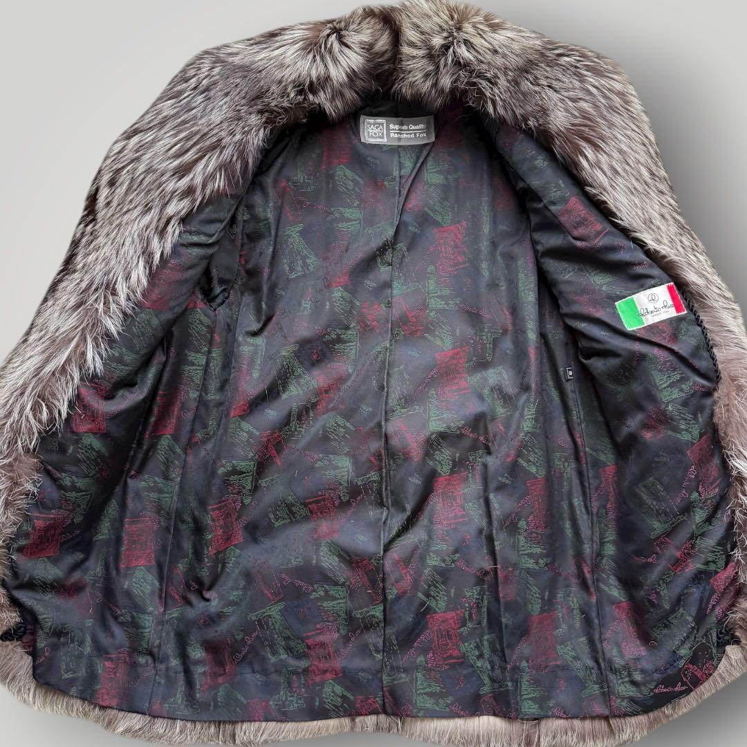 肉厚◎SAGA 希少デザイン シルバーフォックス ファーコート 毛皮 毛並み◎