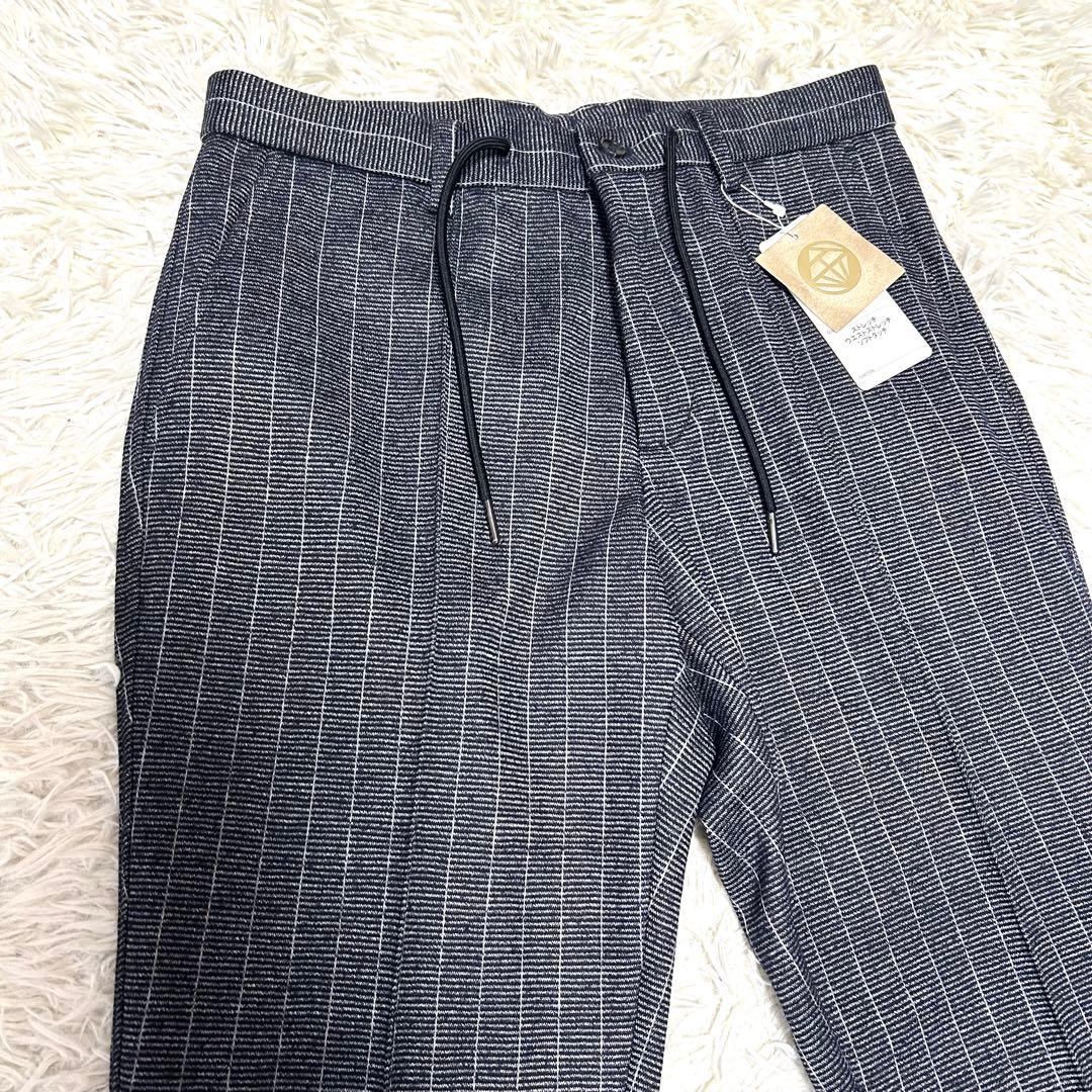 未使用タグ付【金のパジャマスーツ】プレミアムウールセットアップ 紺ストライプBM