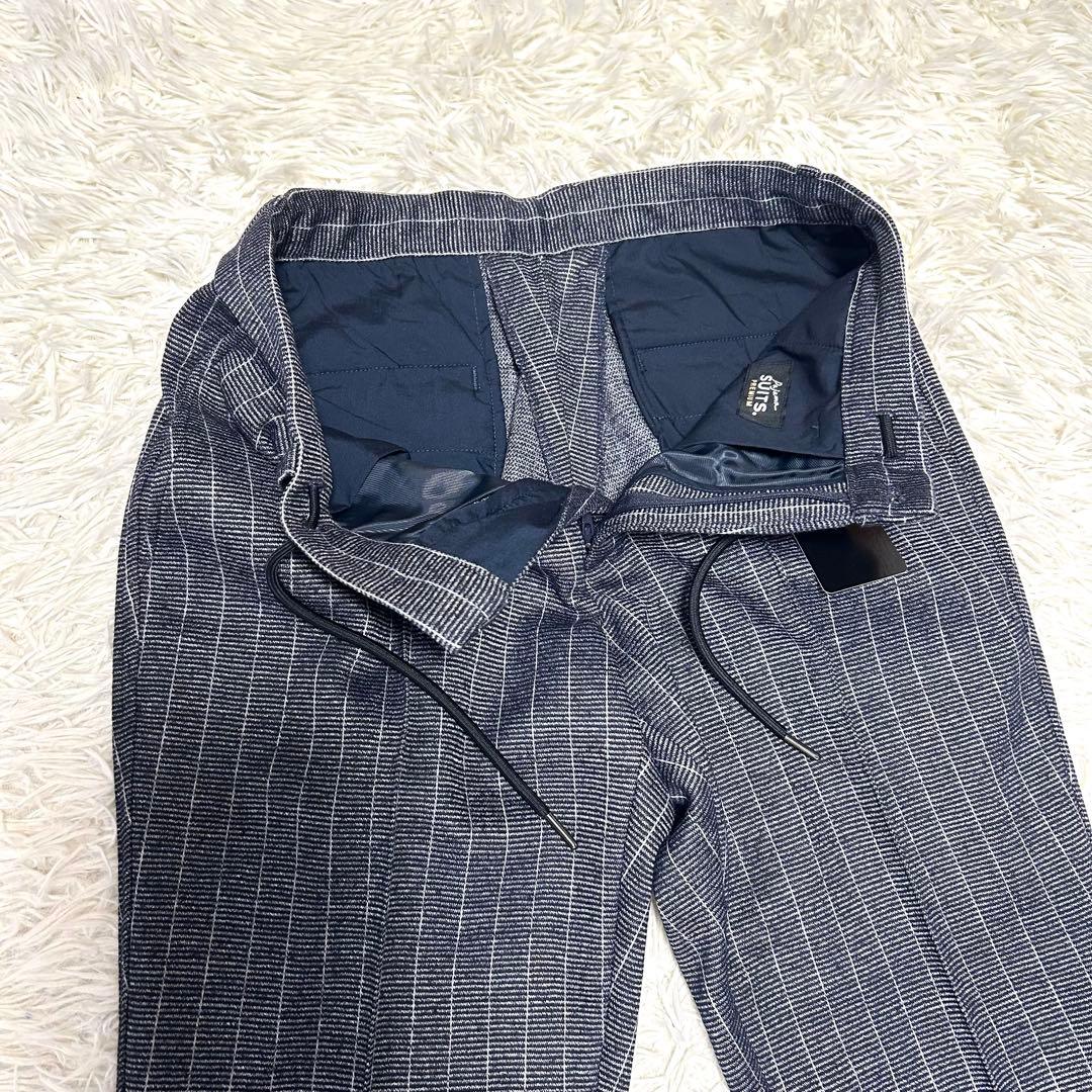 未使用タグ付【金のパジャマスーツ】プレミアムウールセットアップ 紺ストライプBM