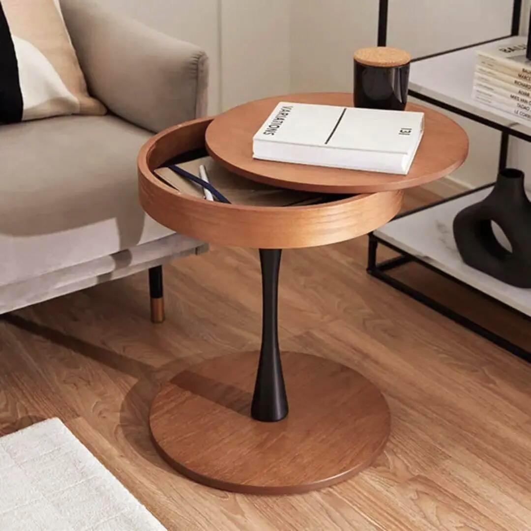 オーク材 木製 サイド テーブル 丸 収納 コーヒー ソファー 北欧 インテリア