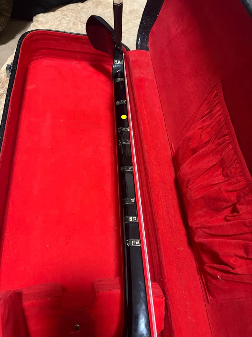 三線 本体 ケース付き　本、木製ウマ、消音ウマ、替弦2本付き、カラクイ付き