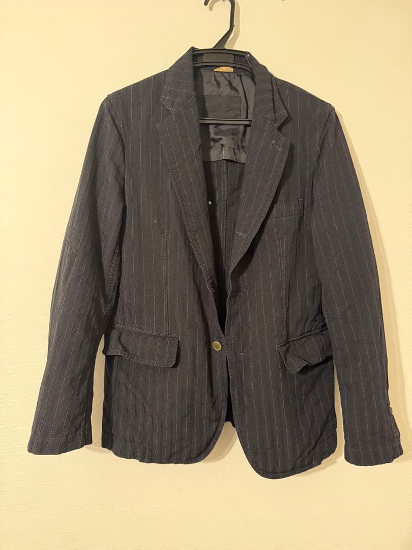 コムデギャルソン　ネイビー ストライプ テーラードジャケット　サイズS