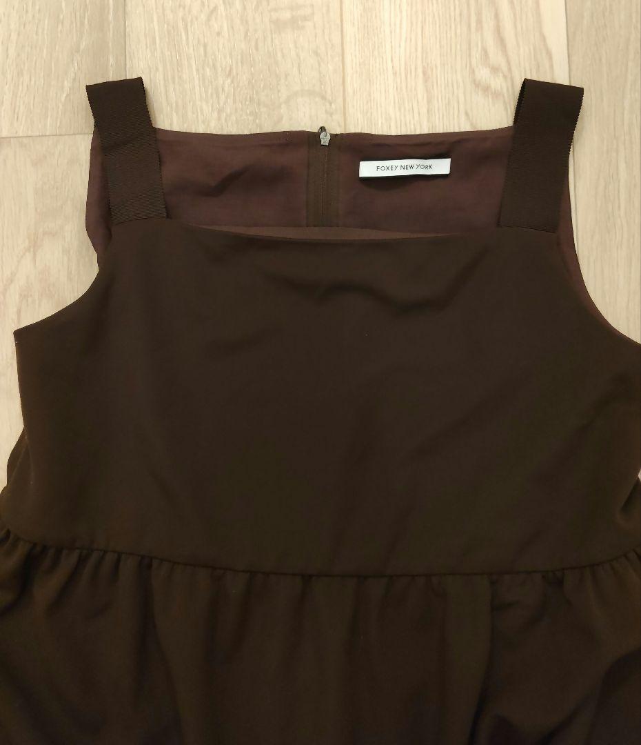 FOXEY NEW YORK ノースリーブ ティアード　ワンピース ブラウン