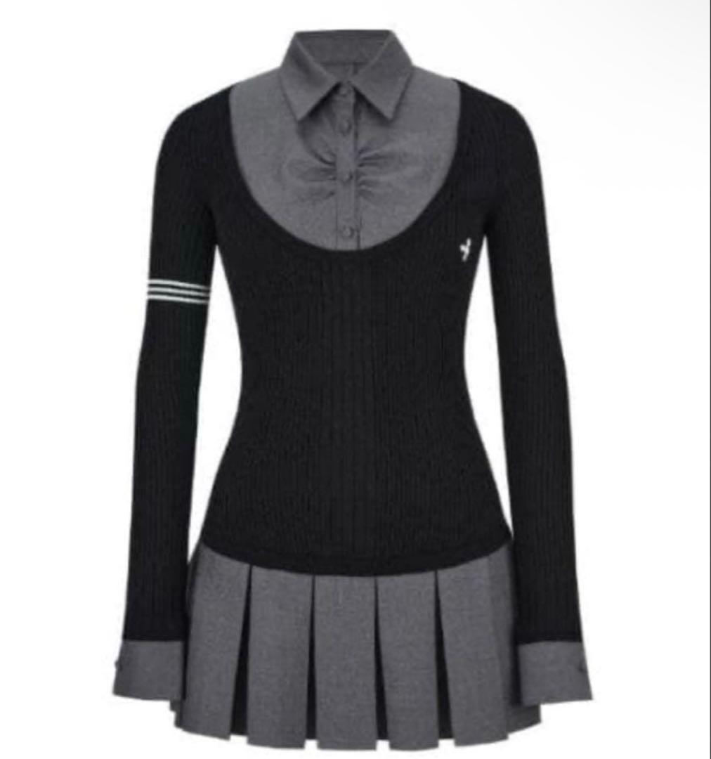 ワンピース andwang Uniform Pleated Mini Onepiece