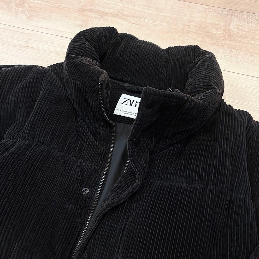 ZARA コーデュロイ ダウンジャケット パフジャケット ブラック XL メンズ