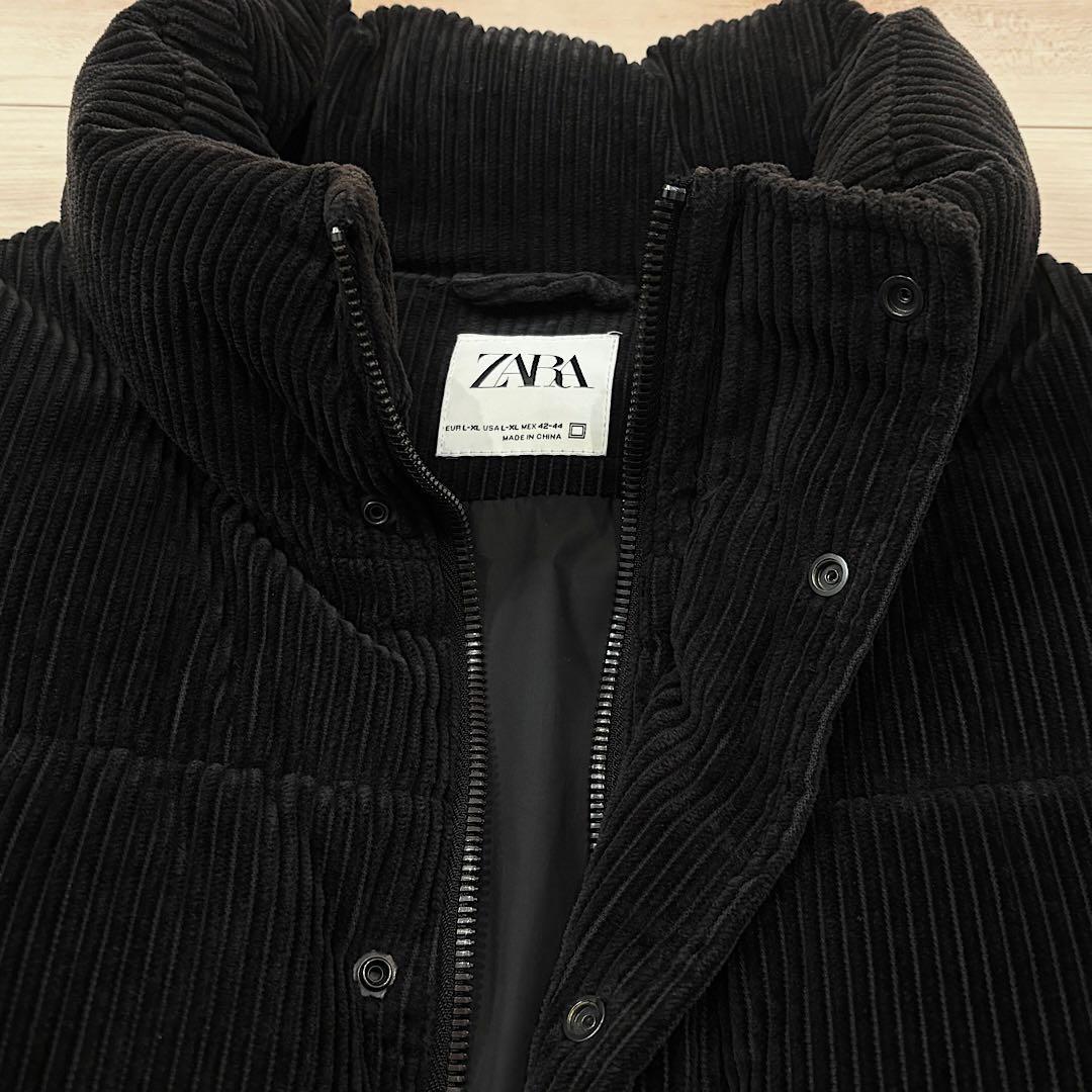 ZARA コーデュロイ ダウンジャケット パフジャケット ブラック XL メンズ