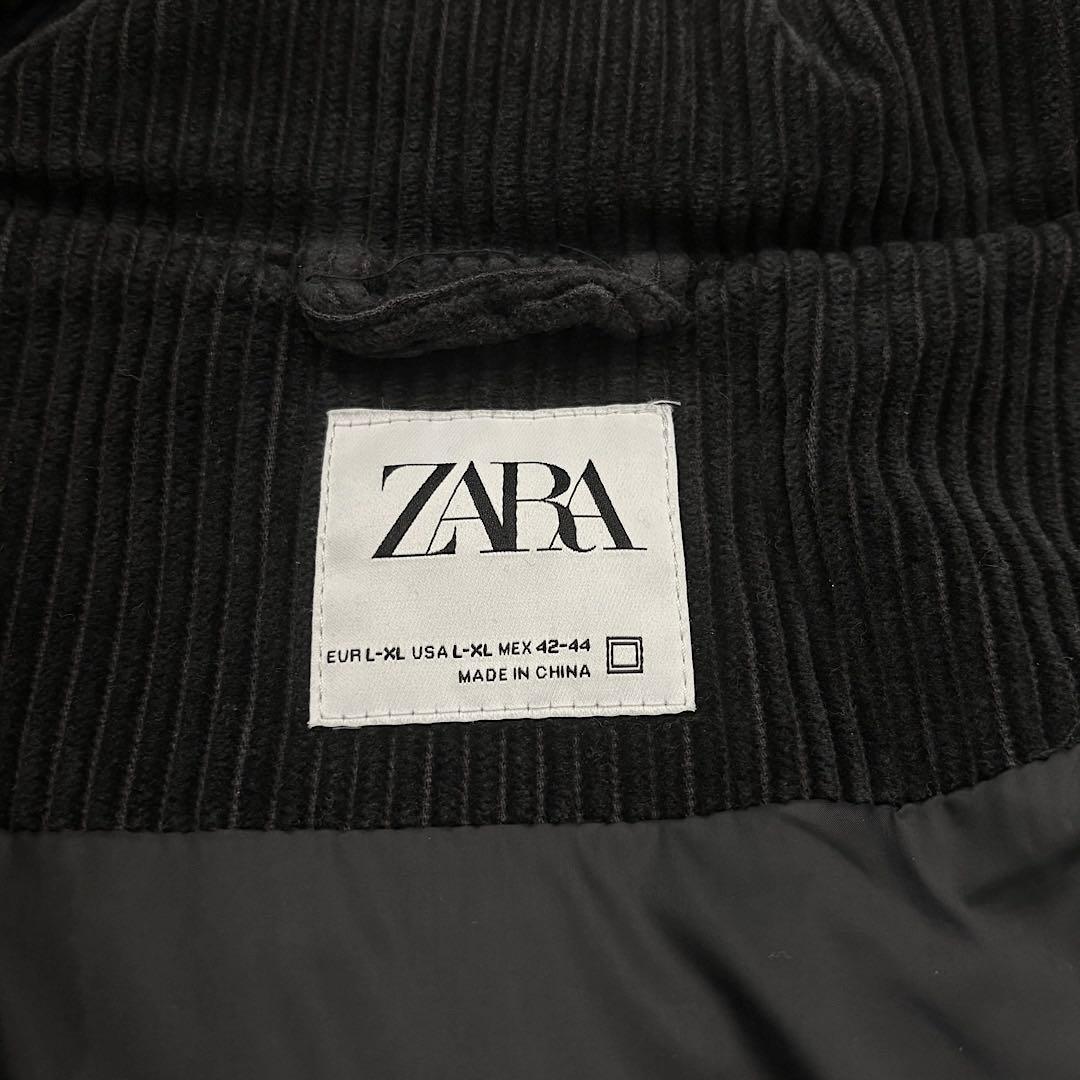 ZARA コーデュロイ ダウンジャケット パフジャケット ブラック XL メンズ