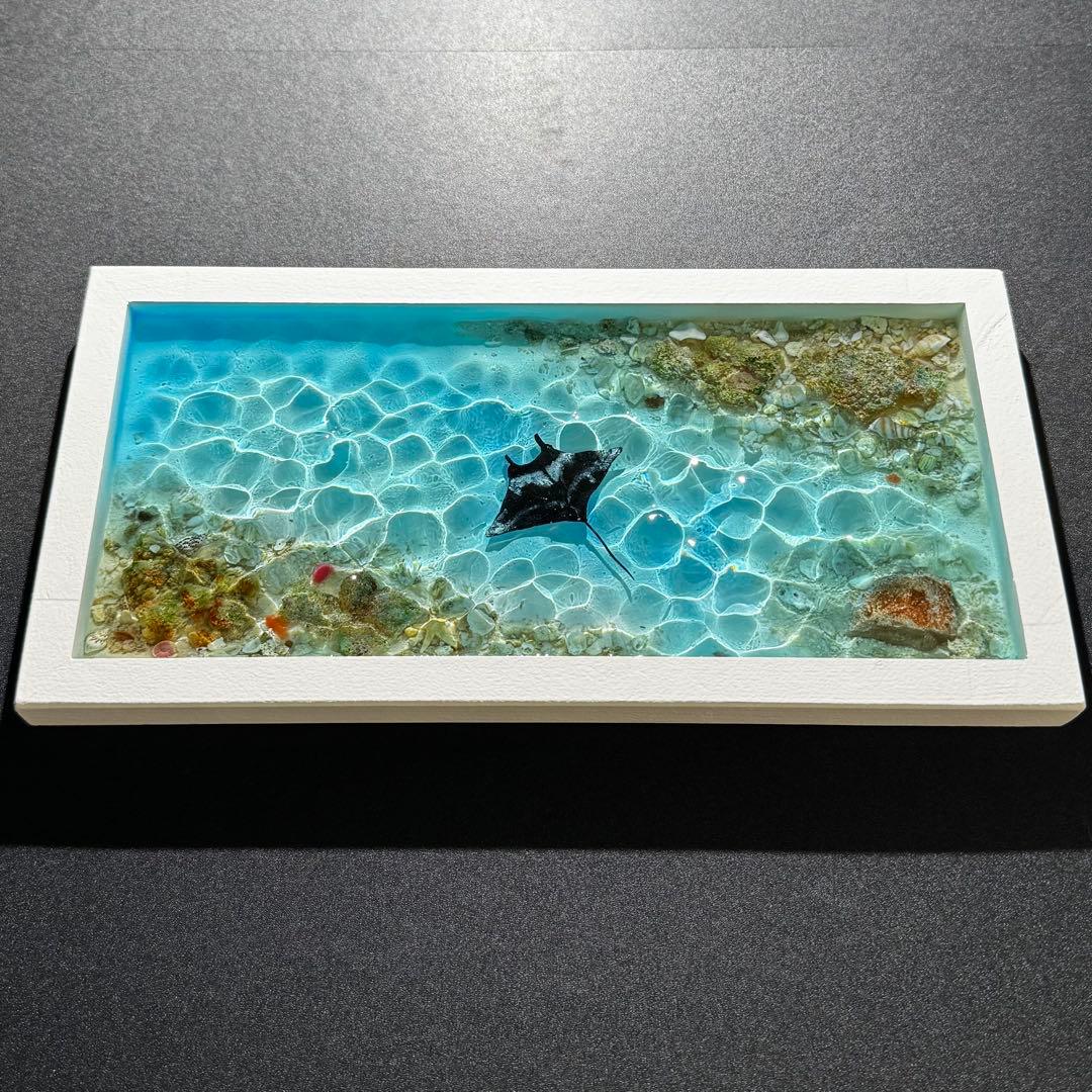 レジンアート オーシャンアート マンタ 沖縄 海 アートパネル 波紋アート