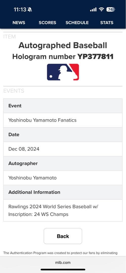 【直筆サインボール】山本由伸　2024