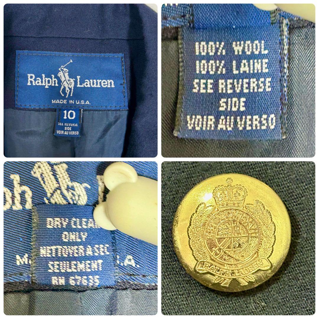 美品 ラルフローレン 金ボタン 紺ブレ ダブルジャケット 10 M相当 ネイビー