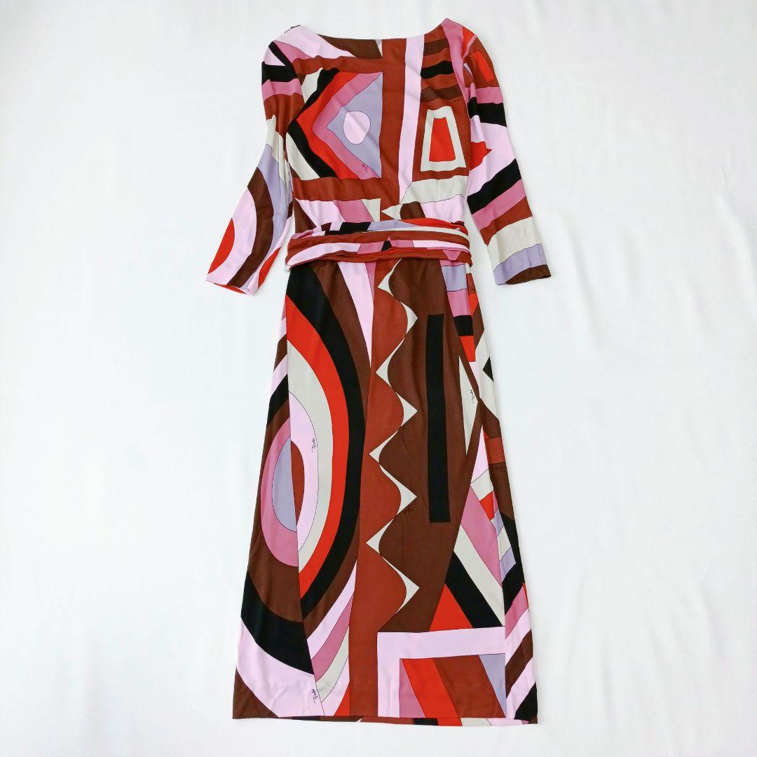 【エミリオプッチ】ロングワンピース　総柄　イタリア製　ベルト　プッチ柄　伸縮