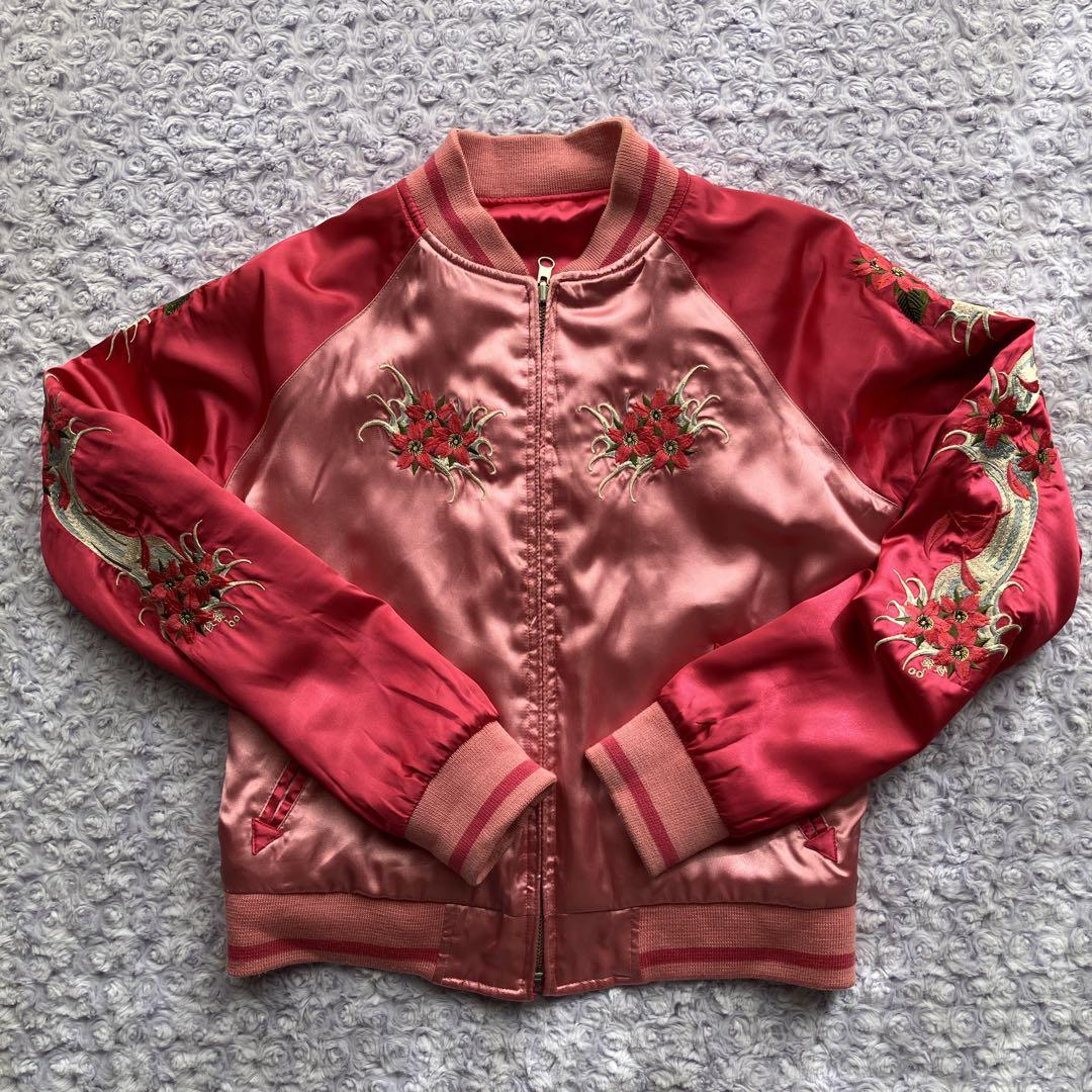 ピンク　スカジャン　天女　花柄　和柄　リバーシブル