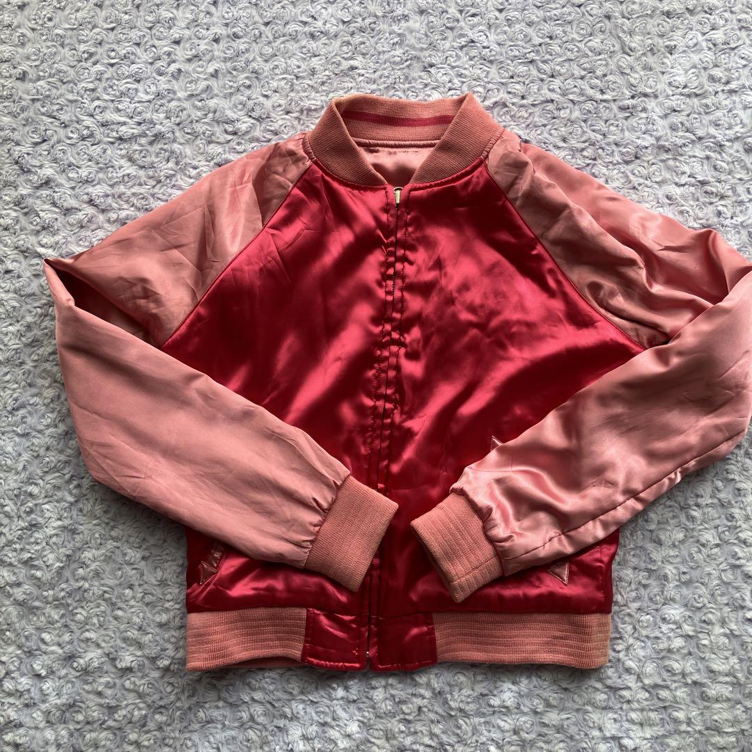 ピンク　スカジャン　天女　花柄　和柄　リバーシブル